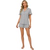 image:imageLYANER Womens Pajamas Set Button Down V Neck Short Sleeve Ruffle Pjs Top with Shorts SleepwearSolid Light Flower Gray