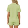 image:imageLYANER Womens Pajamas Set Button Down V Neck Short Sleeve Ruffle Pjs Top with Shorts SleepwearSolid Light Green