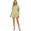 image:imageLYANER Womens Pajamas Set Button Down V Neck Short Sleeve Ruffle Pjs Top with Shorts SleepwearSolid Light Green