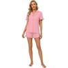 image:imageLYANER Womens Pajamas Set Button Down V Neck Short Sleeve Ruffle Pjs Top with Shorts SleepwearSolid Pink