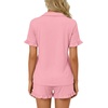 image:imageLYANER Womens Pajamas Set Button Down V Neck Short Sleeve Ruffle Pjs Top with Shorts SleepwearSolid Pink