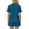 image:imageLYANER Womens Pajamas Set Button Down V Neck Short Sleeve Ruffle Pjs Top with Shorts SleepwearSolid Teal Blue