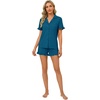image:imageLYANER Womens Pajamas Set Button Down V Neck Short Sleeve Ruffle Pjs Top with Shorts SleepwearSolid Teal Blue