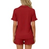 image:imageLYANER Womens Pajamas Set Button Down V Neck Short Sleeve Ruffle Pjs Top with Shorts SleepwearSolid Wine Red