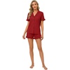 image:imageLYANER Womens Pajamas Set Button Down V Neck Short Sleeve Ruffle Pjs Top with Shorts SleepwearSolid Wine Red