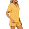image:imageLYANER Womens Pajamas Set Button Down V Neck Short Sleeve Ruffle Pjs Top with Shorts SleepwearSolid Yellow