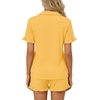 image:imageLYANER Womens Pajamas Set Button Down V Neck Short Sleeve Ruffle Pjs Top with Shorts SleepwearSolid Yellow