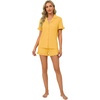 image:imageLYANER Womens Pajamas Set Button Down V Neck Short Sleeve Ruffle Pjs Top with Shorts SleepwearSolid Yellow