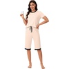 image:imageLYANER Womens Pajamas Set Short Sleeve Top and Capri Pants Soft 2 Piece Sleepwear Casual Lounge SetBeige