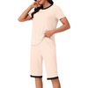 image:imageLYANER Womens Pajamas Set Short Sleeve Top and Capri Pants Soft 2 Piece Sleepwear Casual Lounge SetBeige
