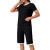 image:imageLYANER Womens Pajamas Set Short Sleeve Top and Capri Pants Soft 2 Piece Sleepwear Casual Lounge SetBlack