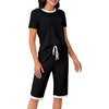 image:imageLYANER Womens Pajamas Set Short Sleeve Top and Capri Pants Soft 2 Piece Sleepwear Casual Lounge SetBlack