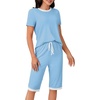 image:imageLYANER Womens Pajamas Set Short Sleeve Top and Capri Pants Soft 2 Piece Sleepwear Casual Lounge SetLight Blue