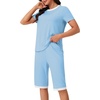 image:imageLYANER Womens Pajamas Set Short Sleeve Top and Capri Pants Soft 2 Piece Sleepwear Casual Lounge SetLight Blue