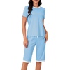 image:imageLYANER Womens Pajamas Set Short Sleeve Top and Capri Pants Soft 2 Piece Sleepwear Casual Lounge SetLight Blue