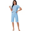 image:imageLYANER Womens Pajamas Set Short Sleeve Top and Capri Pants Soft 2 Piece Sleepwear Casual Lounge SetLight Blue