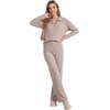 image:imageLYANER Womens Ribbed Knit Lounge Set 2 Piece Long Sleeve V Neck Cozy Pajamas Sets Soft SleepwearKhaki
