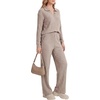 image:imageLYANER Womens Ribbed Knit Lounge Set 2 Piece Long Sleeve V Neck Cozy Pajamas Sets Soft SleepwearKhaki