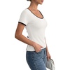 image:imageLYANER Womens Ribbed Ribbon Back Split Scoop Neck Short Sleeve Elegant Blouse TopWhite