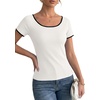 image:imageLYANER Womens Ribbed Ribbon Back Split Scoop Neck Short Sleeve Elegant Blouse TopWhite