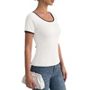 image:imageLYANER Womens Ribbed Ribbon Back Split Scoop Neck Short Sleeve Elegant Blouse TopWhite