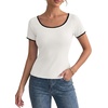 image:imageLYANER Womens Ribbed Ribbon Back Split Scoop Neck Short Sleeve Elegant Blouse TopWhite