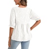 image:imageLYANER Womens Round Neck Floral Textured Babydoll Peplum Tops Puff Half Sleeve Blouses ShirtBeige