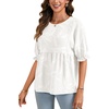 image:imageLYANER Womens Round Neck Floral Textured Babydoll Peplum Tops Puff Half Sleeve Blouses ShirtBeige