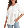 image:imageLYANER Womens Round Neck Floral Textured Babydoll Peplum Tops Puff Half Sleeve Blouses ShirtBeige