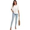 image:imageLYANER Womens Round Neck Floral Textured Babydoll Peplum Tops Puff Half Sleeve Blouses ShirtBeige