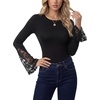 image:imageLYANER Womens Round Neck Lace Bell Long Sleeve Fitted Going Out Blouse Top ShirtBlack