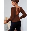 image:imageLYANER Womens Ruched Long Sleeve Low Cut Strenchy Elastic Waist Blouse Shirt TopBrown