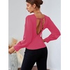 image:imageLYANER Womens Ruched Long Sleeve Low Cut Strenchy Elastic Waist Blouse Shirt TopRose