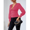 image:imageLYANER Womens Ruched Long Sleeve Low Cut Strenchy Elastic Waist Blouse Shirt TopRose