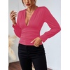 image:imageLYANER Womens Ruched Long Sleeve Low Cut Strenchy Elastic Waist Blouse Shirt TopRose