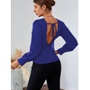 image:imageLYANER Womens Ruched Long Sleeve Low Cut Strenchy Elastic Waist Blouse Shirt TopRoyal Blue