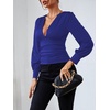 image:imageLYANER Womens Ruched Long Sleeve Low Cut Strenchy Elastic Waist Blouse Shirt TopRoyal Blue