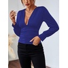 image:imageLYANER Womens Ruched Long Sleeve Low Cut Strenchy Elastic Waist Blouse Shirt TopRoyal Blue