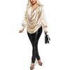 image:imageLYANER Womens Satin Collar Neck Drape Ruched Front Long Sleeve Blouse Shirt TopBeige