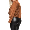 image:imageLYANER Womens Satin Collar Neck Drape Ruched Front Long Sleeve Blouse Shirt TopBrown