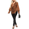 image:imageLYANER Womens Satin Collar Neck Drape Ruched Front Long Sleeve Blouse Shirt TopBrown