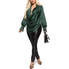 image:imageLYANER Womens Satin Collar Neck Drape Ruched Front Long Sleeve Blouse Shirt TopDark Green