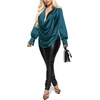 image:imageLYANER Womens Satin Collar Neck Drape Ruched Front Long Sleeve Blouse Shirt TopTeal Blue