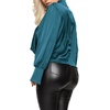 image:imageLYANER Womens Satin Collar Neck Drape Ruched Front Long Sleeve Blouse Shirt TopTeal Blue
