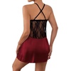 image:imageLYANER Womens Satin Lace V Neck Chemise Lingerie Split Slit Babydoll Nightgown Nightdress SleepwearBurgundy