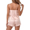 image:imageLYANER Womens Satin Silky 2 Piece Pajama Sets Sleeveless Cami and Lace Trim Shorts SleepwearPink