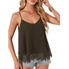 image:imageLYANER Womens Sexy Beach Cami Shirts Spaghetti Strap V Neck Sleeveless Flowy Cute Lace Trim TopsArmy Green
