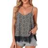 image:imageLYANER Womens Sexy Beach Cami Shirts Spaghetti Strap V Neck Sleeveless Flowy Cute Lace Trim TopsBlack Flower