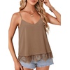 image:imageLYANER Womens Sexy Beach Cami Shirts Spaghetti Strap V Neck Sleeveless Flowy Cute Lace Trim TopsDeep Khaki