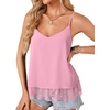 image:imageLYANER Womens Sexy Beach Cami Shirts Spaghetti Strap V Neck Sleeveless Flowy Cute Lace Trim TopsPink